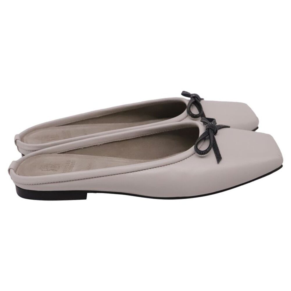 Brunello Cucinelli Monili Leather Mules in Grey Leather
